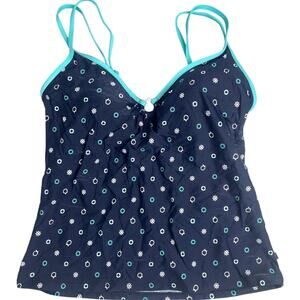 Nautica Swim Top Women Small Blue Tankini V Neck Polka Dots Stretch